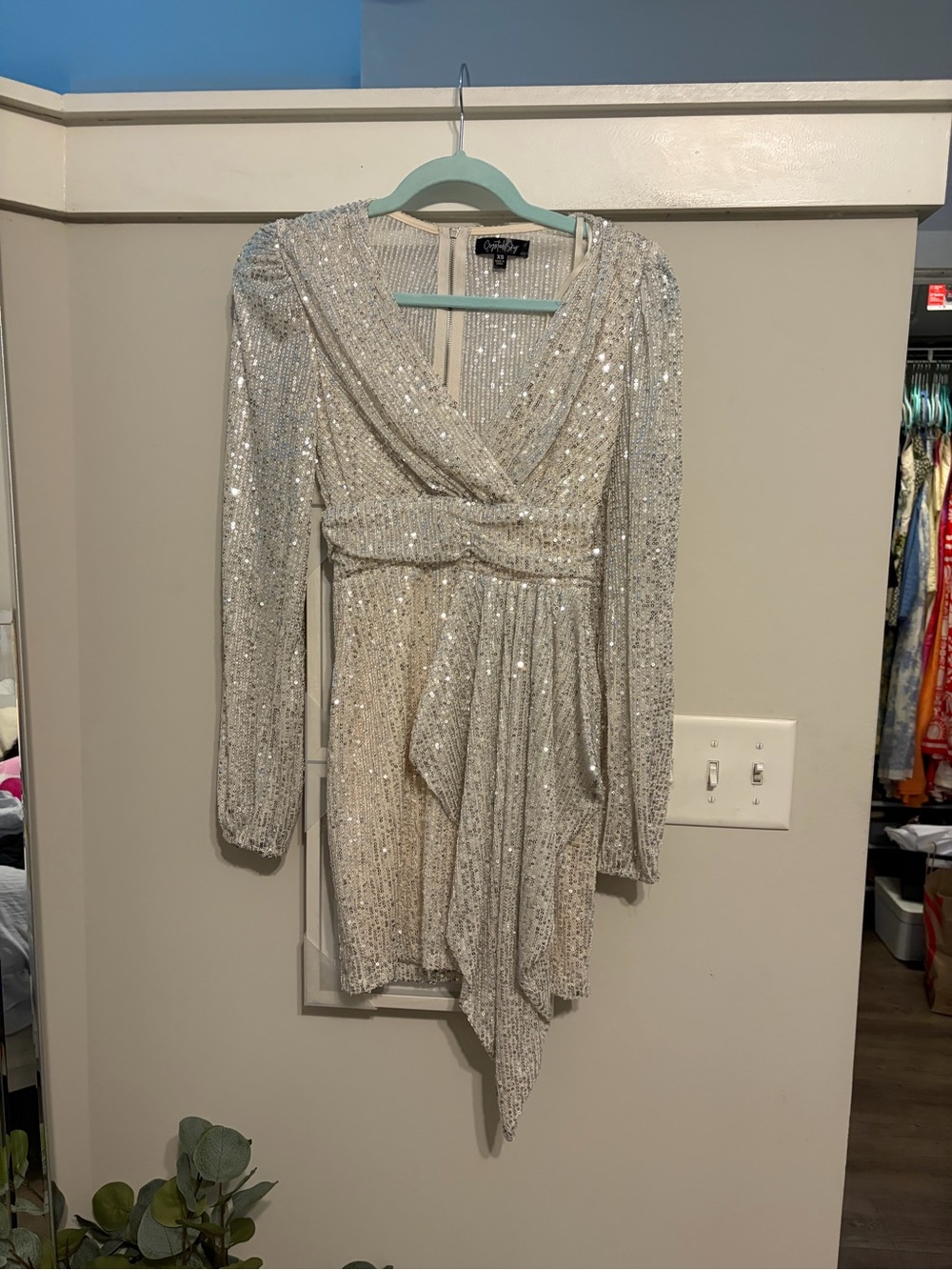 T.J.Maxx Silver Sequin Wrap-Front Long Sleeve Tunic